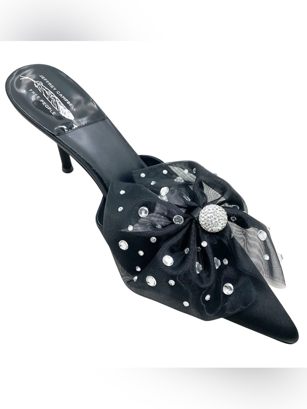 🆕{Jeffrey Campbell} Party Crasher Bow Pointed-Toe Crystal Mules - Picture 14 of 16